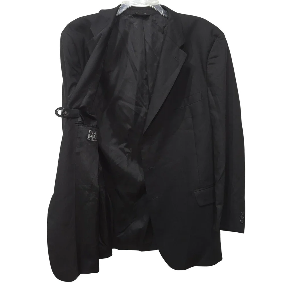 Jos. A. Bank Mens 50L Black 100% Wool 3-Button Blazer Sport Coat Jacket
